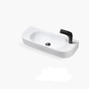 Open image in slideshow, Ceramic Basin Bathroom Sink Right/Left Hand Small Square Wall Hung Cloakroom Toilet Basin Sink Wall Mounted Bathroom White Basin
